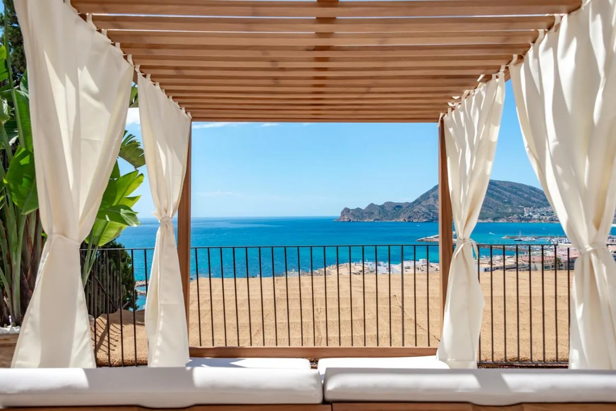 View of the bay from the Suite canopy daybed at Las Torres
