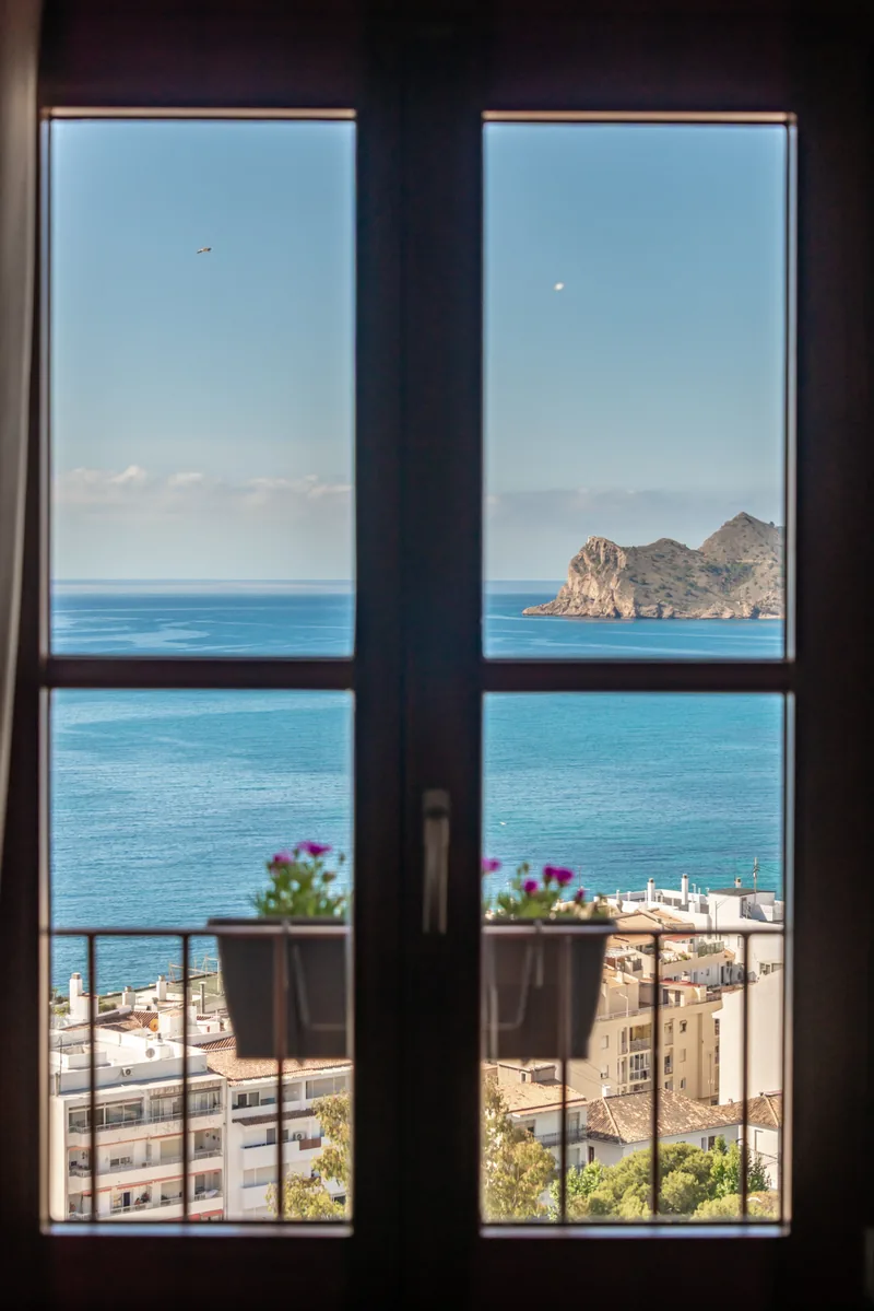 View of the Mediterranean through the Suite window at Las Torres